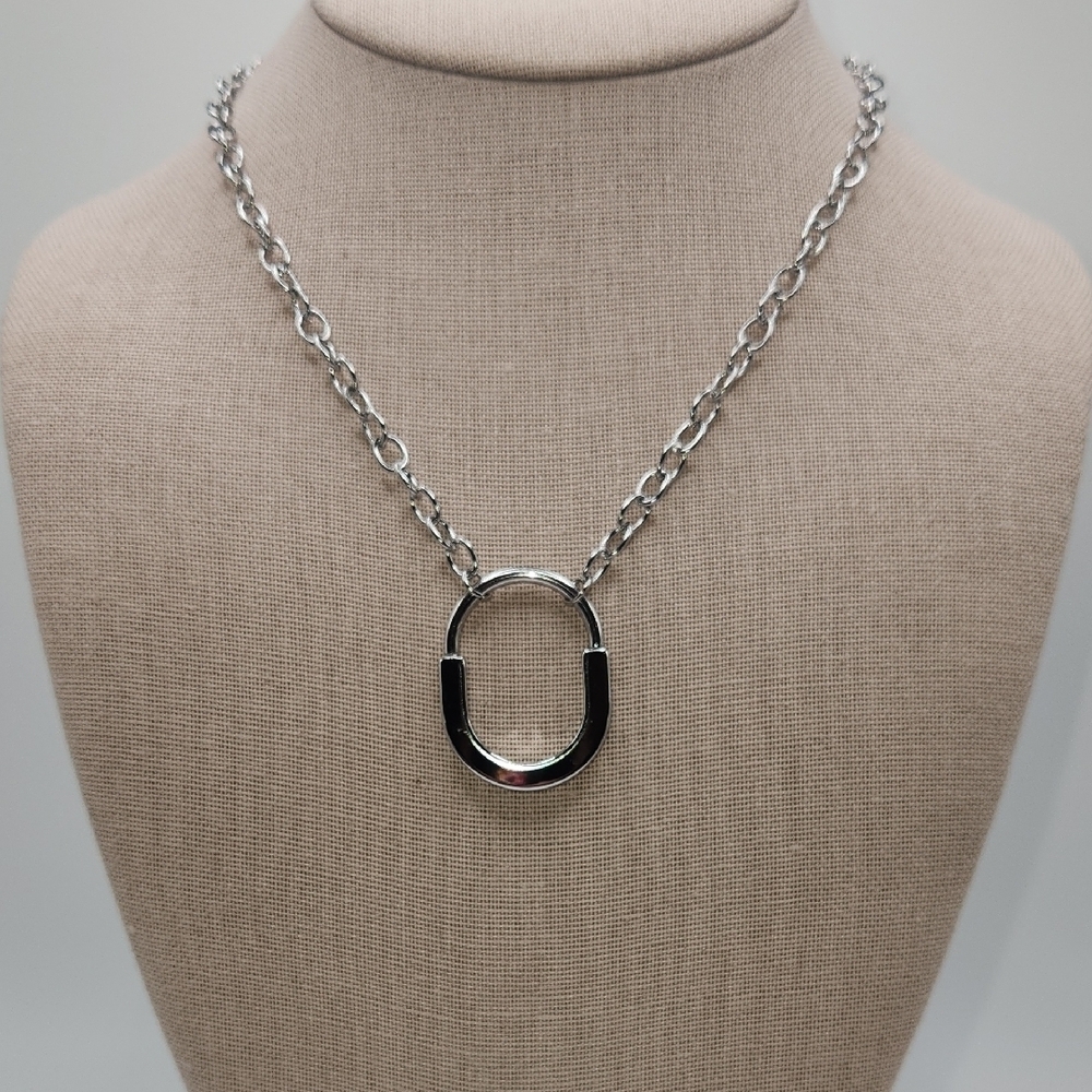 Silver Tone Stainless Steel Padlock Style Chain Necklace